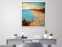 East Coast Dreams, abstract seascape original oil painting wall art of Singapore beach seaside with impasto textures in blue yellow colours