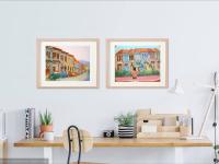 Singapore Signed Art Print of Emerald Hill Peranakan Shophouse Painting with Nonya Girl on Swing, Whimsical Heritage Asia Travel Poster