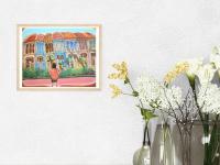 Singapore Signed Art Print of Emerald Hill Peranakan Shophouse Painting with Nonya Girl on Swing, Whimsical Heritage Asia Travel Poster