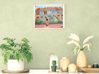 Singapore Signed Art Print of Emerald Hill Peranakan Shophouse Painting with Nonya Girl on Swing, Whimsical Heritage Asia Travel Poster