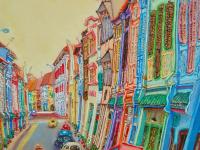 Original Singapore Shophouse Oil Painting, Everton Road Peranakan Art, Hand Painted Heritage Street Scene Canvas, Vibrant Asian Wall Art
