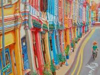 Original Singapore Shophouse Oil Painting, Everton Road Peranakan Art, Hand Painted Heritage Street Scene Canvas, Vibrant Asian Wall Art