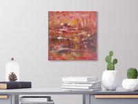 Flight -Abstract Original Landscape Painting, Original Fine Art, Birds, Nature, Red, Pink, Scenery, Monet Style, Pastel, Lake Scenery, Zen