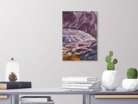 Flow -Abstract Iceland Waterfall Landscape Oil Painting of zen nature surreal waterscape, impressionist impasto knife artwork in purple hues