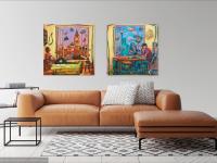 Whimsical Window Painting - Singapore Boy Studying - Statue of Liberty - New York City - Original Canvas Art - Singapore Food Heritage Art