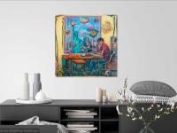 Whimsical Window Painting - Singapore Boy Studying - Statue of Liberty - New York City - Original Canvas Art - Singapore Food Heritage Art