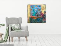 Whimsical Window Painting - Singapore Boy Studying - Statue of Liberty - New York City - Original Canvas Art - Singapore Food Heritage Art