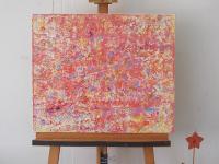 Itsy Bitsy abstract acrylic painting, pink textural impasto art, an original canvas artwork of pastel colors and whimsical musical notes