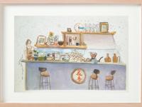 Taiwan cafe original watercolor painting - whimsical travel art