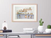 Taiwan cafe original watercolor painting - whimsical travel art