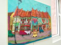 Singapore Katong Peranakan Shophouses Landscape Oil Painting - City Street Heritage Artwork - Vibrant Cityscape - Original Home Art Decor
