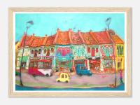 Singapore Art Poster of Katong Shophouses Street Painting with Traditional Peranakan Rumah Bebe Shop, a Vibrant Asia Travel Souvenir Print