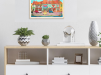 Singapore Art Poster of Katong Shophouses Street Painting with Traditional Peranakan Rumah Bebe Shop, a Vibrant Asia Travel Souvenir Print