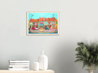 Singapore Art Poster of Katong Shophouses Street Painting with Traditional Peranakan Rumah Bebe Shop, a Vibrant Asia Travel Souvenir Print