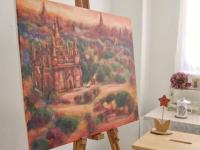 Kingdom of Temples - Myanmar Old Bagan impressionist landscape painting, original artwork of orange sunset temples and stupas in the ancient city