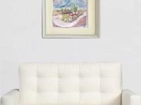 Indonesia Bali mountain lake batur landscape, impressionist original watercolour art, plein air artwork