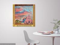 Singapore Impressionist Oil Painting Art, Queen of Peace Catholic Church, Pink Clouds, Pastel Landscape, Asian Art, Peranakan Tile, Window