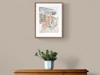 Taiwan Alishan cafe original watercolor painting - railway art - whimsical travel art