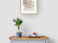 Taiwan Alishan cafe original watercolor painting - railway art - whimsical travel art