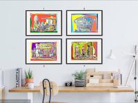 Singapore City Icons - Set of 8 Colorful Digital Pop Art Prints - Marina Bay Sands, Flyer, Fullerton Hotel - Singapore Travel Souvenirs