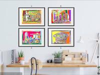 Singapore City Icons - Set of 8 Colorful Digital Pop Art Prints - Marina Bay Sands, Flyer, Fullerton Hotel - Singapore Travel Souvenirs