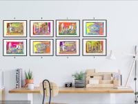 Singapore City Icons - Set of 8 Colorful Digital Pop Art Prints - Marina Bay Sands, Flyer, Fullerton Hotel - Singapore Travel Souvenirs