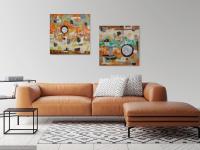 Deep Thoughts zen figures landscape abstract painting oil art with zen circles, warm earthy patterns orange decor with rich impasto textures