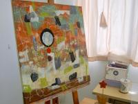 Musings: Whimsical Zen Circle Abstract Oil Painting - Bright and Cheerful Orange Artwork - Contemporary Art Decor for Home and Office