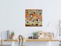 Musings whimsical zen circle abstract oil painting artwork decor, a bright cheerful orange patterns canvas art with rich impasto textures