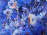 Winter Blooms -Blue Abstract Painting, Icelandic Nature, Snow Landscape, Original Art, Beautiful Oil Artwork, Impressionist Flowers, Seasons