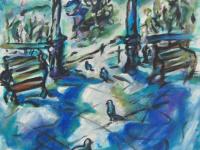 Secret Garden - Blue, Singapore Botanic Gardens, Oil Painting, Victorian, Pavilion, Gazebo, Swan Lake, Nature, Birds, Park, Poetic, Lyrical