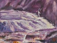 Flow -Abstract Iceland Waterfall Landscape Oil Painting of zen nature surreal waterscape, impressionist impasto knife artwork in purple hues