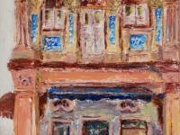 1 - Brick color impasto chinese shophouse oil painting at Singapore city heritage street of peranakan architecture in impressionist colors - SH1