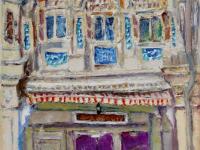 4 - White impasto chinese shophouse oil painting at Singapore city heritage street of peranakan architecture in impressionist colors -SH4