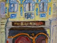 5 - Yellow black impasto chinese shophouse oil painting at Singapore city heritage street of peranakan architecture in impressionist colors -SH5