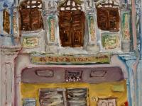 Set of impasto chinese shophouses oil paintings in auspicious 8 row at Singapore city heritage street of peranakan architecture in impressionist colors -SH