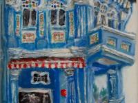 8 - Blue impasto chinese shophouse oil painting at Singapore city heritage street of peranakan architecture in impressionist colors -SH8