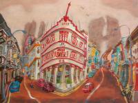 Singapore Chinatown Landscape Oil Painting - Iconic Shophouse Building - Beautiful Street Cityscape Artwork - Original Art For Office Decor