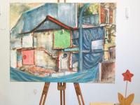 Once Upon A House - Impasto oil painting of old building ruins in Singapore evoking the memories of what the home might have been