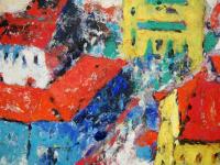 Singapore Shophouses Landscape Oil Painting Art with Bright Orange Rooftops - Impressionist Mood - Vibrant Home Decor - Unique Artwork