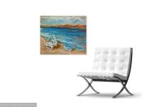 Piano Story Whimsical Music Art Painting - Dog Beach Impressionist Sea Landscape Fantasy - Blue Original Artwork Decor - Nature And Music