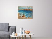 Piano Story Whimsical Music Art Painting - Dog Beach Impressionist Sea Landscape Fantasy - Blue Original Artwork Decor - Nature And Music