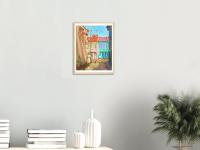 Singapore Art Poster of Whimsical Painting of Pink Green Peranakan Houses at Koon Seng Road in Katong-Joo Chiat, Asia Travel Print Gift