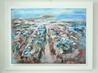 Reykjavik - Icelandic capital abstract cityscape watercolor painting art in dreamy abstract impressionist style