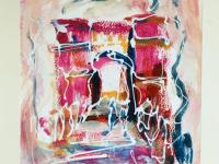 Whimsical Pink Abstract Fine Art Painting of Singapore Fort Canning Gate, Architectural Art, Pink, Original Acrylic Art, Plein Air, Icon