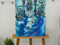 Secret Garden - Blue, Singapore Botanic Gardens, Oil Painting, Victorian, Pavilion, Gazebo, Swan Lake, Nature, Birds, Park, Poetic, Lyrical