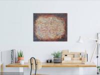 Secret Garden abstract acrylic painting, textural impasto art in ash brown, an original canvas artwork of whimsical colors and musical lines