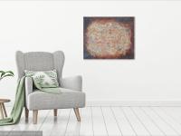 Secret Garden abstract acrylic painting, textural impasto art in ash brown, an original canvas artwork of whimsical colors and musical lines