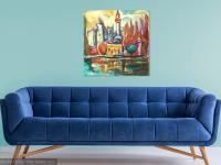 Shanghai Pudong - Art Print, Abstract Impressionist, China City, Colorful Painting, Surreal Landscape, Iconic Buildings, Architectural Art