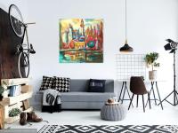 Shanghai Pudong - Art Painting, Abstract Impressionist, China City, Colorful Painting, Surreal Landscape, Iconic Buildings, Architectural Art